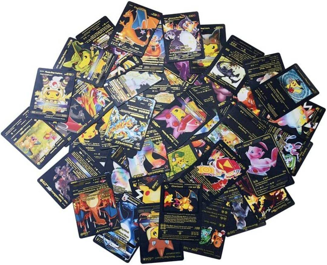 black foil pokemon cards FowWelt Premium Black Foil Pokémon Card Set – 55 Rare Unofficial VMAX GX  VSTAR Cards | Shiny Battle Trading Cards for Fans & Collectors | Gift Pack main image 0