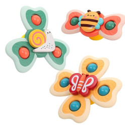 Image of Spinner Toy Set for Baby Bath Fidget Spinning Sensory Toys for Toddlers Adorable Cartoon Snail, Butterfly & Bee Safe, Non-Toxic Bath Toys for Kids (3 Pcs Set, Multicolor)