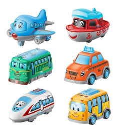 Image of ABS Plastic Unbreakable Pull-Back Die-Cast Q【Cute】Toy Set【Pack of 6 Toys】【Multi-Colored】,kids 2+ age