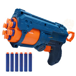 Attacker Foam Dart Blaster, Automatic 6-Dart Rotating Barrel, Toy Gun with 6 Foam Bullets, Blue and Orange for Rapid Fire Guns for Boys 7-14 Years Image of Attacker Foam Dart Blaster, Automatic 6-Dart Rotating Barrel, Toy Gun with 6 Foam Bullets, Blue and Orange for Rapid Fire Guns for Boys 7-14 Years