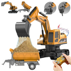 Image of CB Toy Excavator for Kids – 1:22 11-Channel Metal Remote Control Construction Vehicle with Lights, Sounds & 360° Rotation Yellow Digger Truck (Ages 6–12)